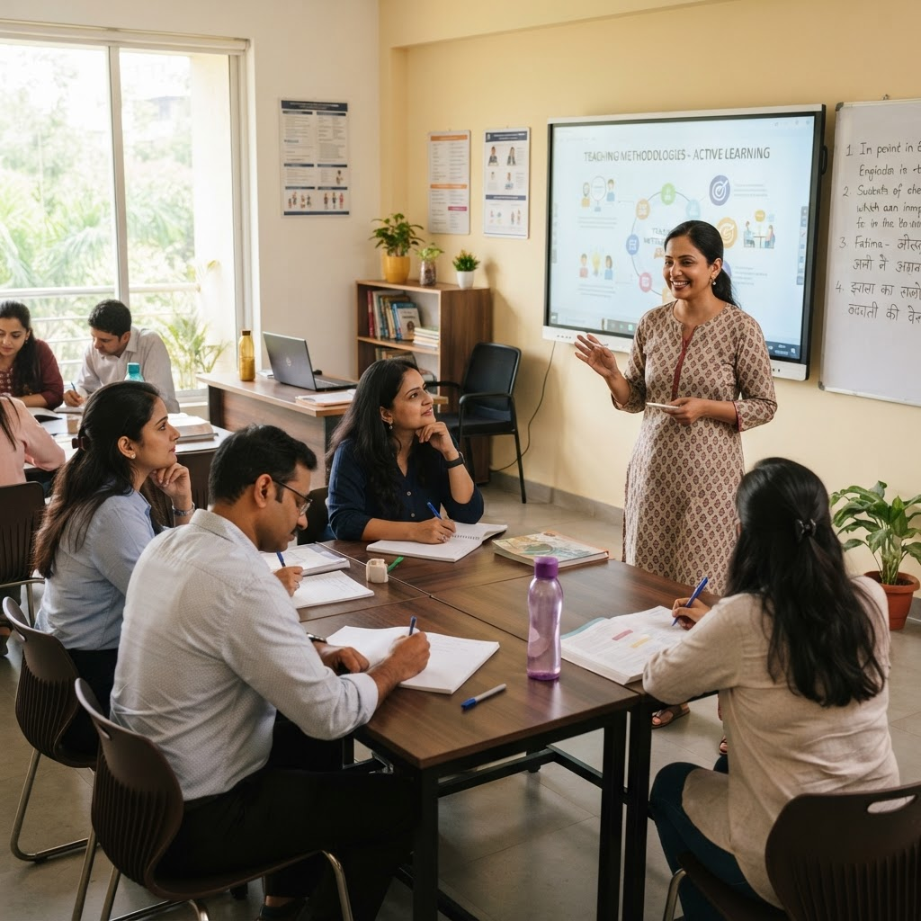 An instructor guiding trainee teachers in a classroom