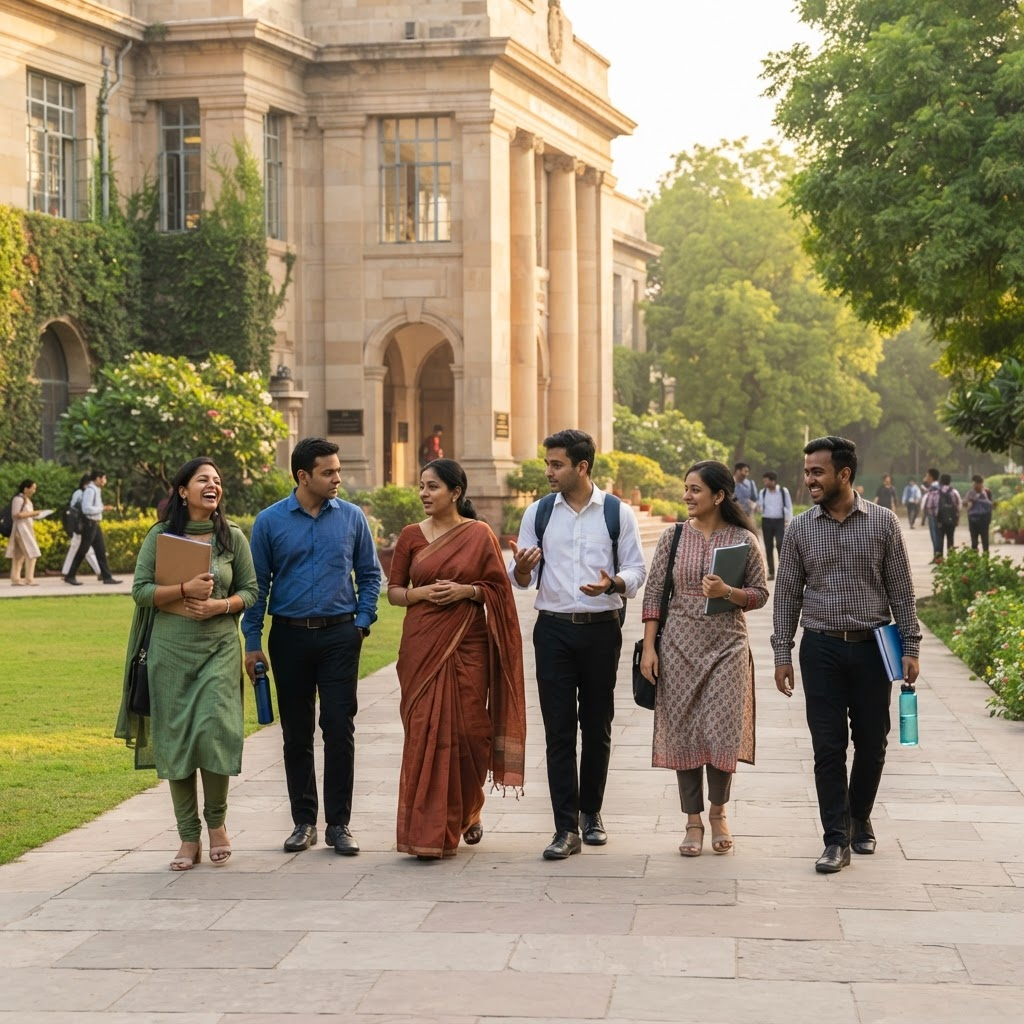 Trainee teachers walking across the institute campus